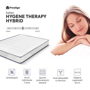 Saltea HYGENE THERAPY HYBRID, 7 zone de confort, Arcuri Individuale, husă detașabilă cu fermoar, lavabilă, superortopedică, Grosime 24 cm - imagine 3