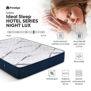 Saltea Ideal Sleep HOTEL SERIES NIGHT LUX, superortopedică, cu spumă poliuretanică și arcuri, husă cu aerisire optimă, Grosime 26 cm - imagine 3