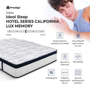 Saltea Ideal Sleep HOTEL SERIES CALIFORNIA LUX MEMORY, Arcuri Bonell, spumă poliuretanică elastică, spumă cu memorie, husă cu aerisire optimă, superortopedică, Grosime 28 cm - imagine 3