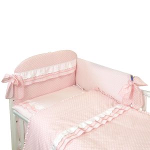 Lenjerie 3 piese cu protectie laterala Baby Chic din bumbac 120x60 cm roz - imagine 3