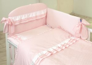 Lenjerie 3 piese cu protectie laterala Baby Chic din bumbac 120x60 cm roz - imagine 2
