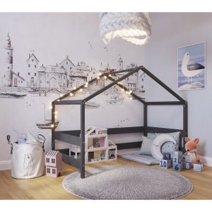 Casuta din lemn In stil scandinav YappyHytte House YappyKids 169x89x135 cm Antracit - imagine 3