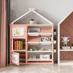Dulap organizator pentru copii cu 4 cutii Nichiduta Happy House Pink - imagine 2