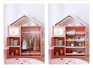 Dulap organizator pentru copii cu 4 cutii Nichiduta Happy House Pink - imagine 3