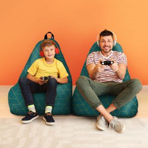 Fotoliu Puf Bean Bag tip Chill XL turcoaz inchis si linii aurii - imagine 4