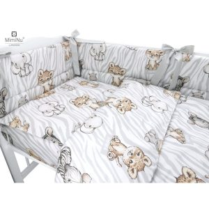 Set lenjerie patut 8 piese cu baldachin din bumbac pentru patut 120x60 cm Safari Natural MimiNu - imagine 2