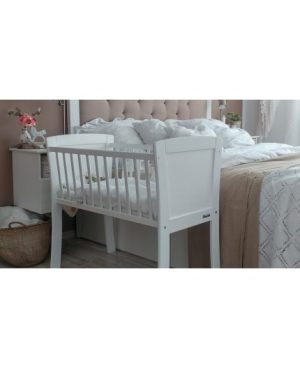 Patut mic co-sleeping din lemn alb cu Saltea Cocos Spuma Cocos 90 x 40 x 7 cm - imagine 2