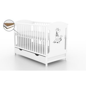 Patut cu sertar Vessanti Milo girafa Alb + Saltea Cocos 12 cm - imagine 2