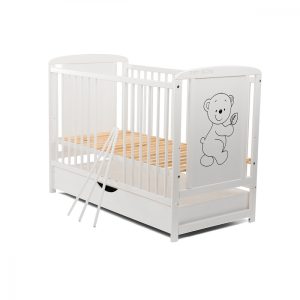 Patut din lemn Timmi Babyneeds 120x60 cm cu sertar Alb + Saltea 10 cm - imagine 2