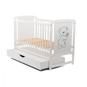 Patut din lemn Timmi Babyneeds 120x60 cm cu sertar Alb + Saltea 10 cm - imagine 7