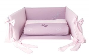 Set lenjerie din bumbac cu protectie laterala pentru pat bebelusi Butterfly Pink 120 x 60 cm - imagine 3
