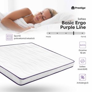 Saltea BASIC ERGO PURPLE LINE, spumă poliuretanică, reversibilă, hipoalergenică, ortopedică, Grosime 12 cm - imagine 3