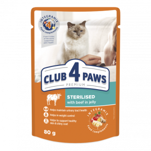 Club 4 Paws Premium Hrana umeda pisici sterilizate - cu vita, set 24x80g