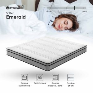 Saltea EMERALD, 18+5 Memory, spumă poliuretanică elastică, spumă cu memorie, husă cu efect antialergic, superortopedică, Grosime 24 cm - imagine 3