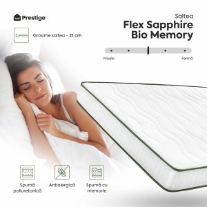 Saltea FLEX SAPPHIRE BIO MEMORY 14+5, spumă poliuretanică elastică, spumă cu memorie, husă cu efect antialergic, superortopedică, Grosime 21 cm - imagine 3