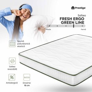 Saltea FRESH ERGO GREEN LINE, spumă poliuretanică, reversibilă, hipoalergenică, ortopedică, Grosime 16 cm - imagine 3