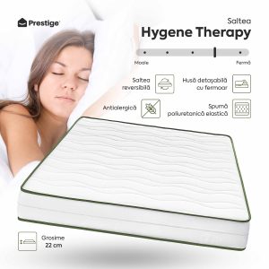 Saltea HYGENE THERAPY, spumă poliuretanică, reversibilă,  husă detașabilă cu fermoar, lavabilă, superortopedică, Grosime 22 cm - imagine 3