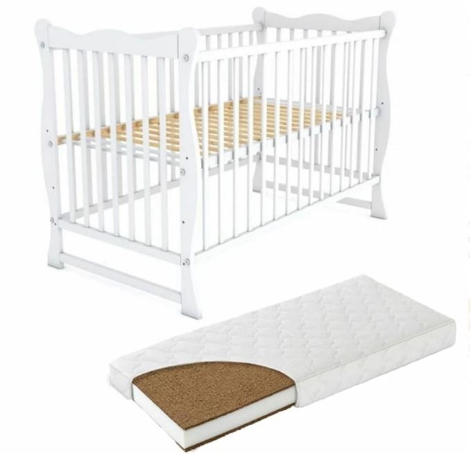 Patut din lemn masiv 120x60 cm Isla alb cu bariera si saltea de 12 cm 1 Patut din lemn masiv 120x60 cm Isla alb cu bariera si saltea de 12 cm