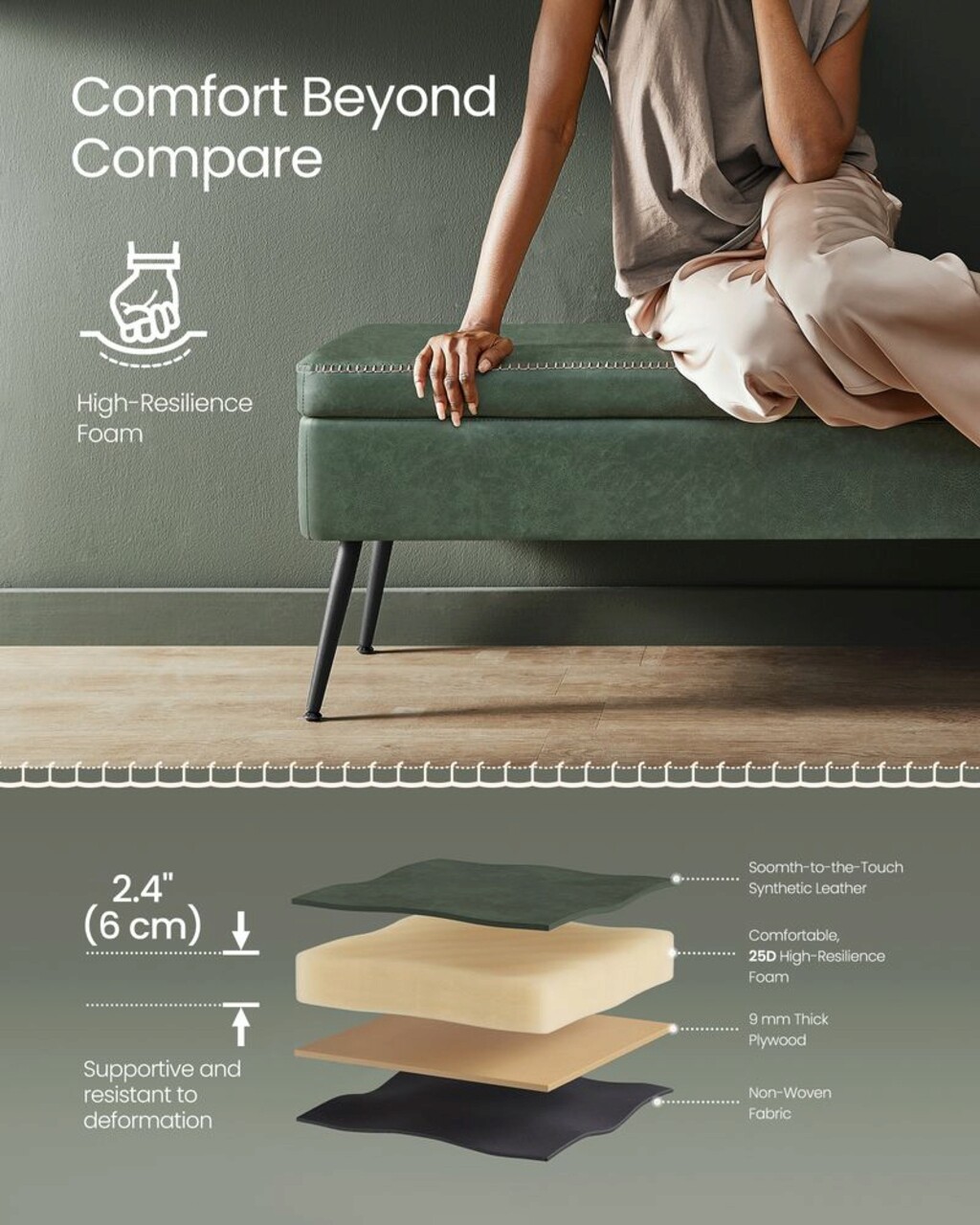 Bancheta cu spatiu de depozitare Ekho, Vasagle, max 300 kg, 120 x 40 x 45 cm, piele ecologica/otel, verde padure 4 l bancheta cu spatiu de depozitare ekho vasagle max 300 kg 120 x 40 x 45 cm piele ecologicaotel verde padure 3.jpg