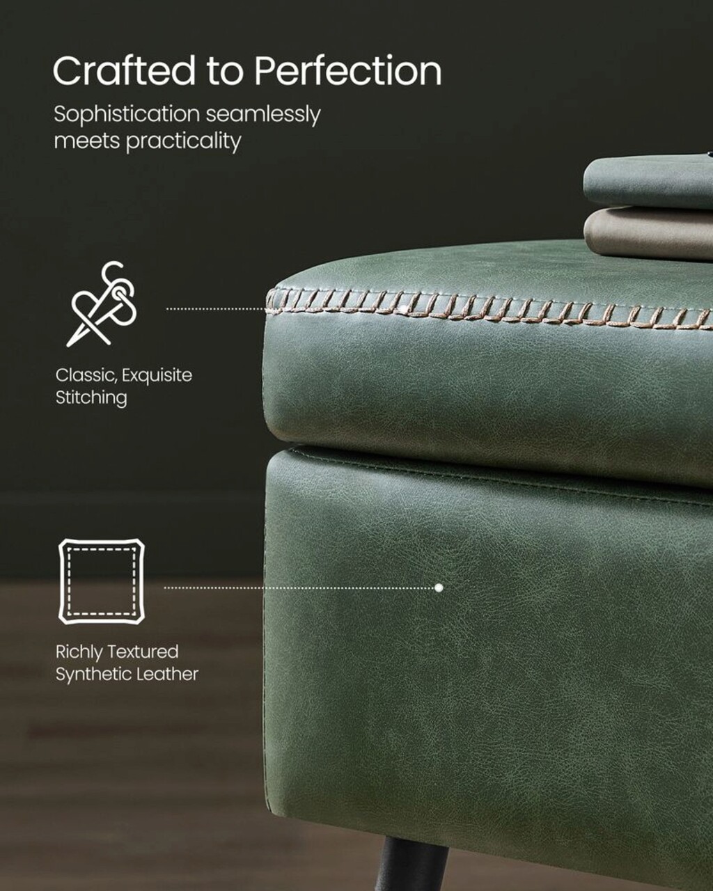 Bancheta cu spatiu de depozitare Ekho, Vasagle, max 300 kg, 120 x 40 x 45 cm, piele ecologica/otel, verde padure 6 l bancheta cu spatiu de depozitare ekho vasagle max 300 kg 120 x 40 x 45 cm piele ecologicaotel verde padure 5.jpg