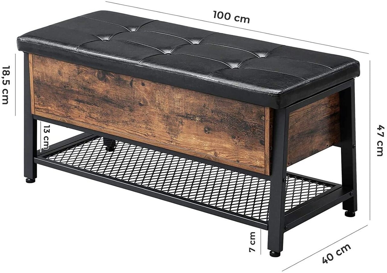 Bancheta cu spatiu depozitare si pantofar Vasagle, sezut din piele ecologica, 100 x 40 x 47 cm, maro 7 l bancheta cu spatiu depozitare si pantofar vasagle sezut din piele ecologica 100 x 40 x 47 cm maro 6.jpg