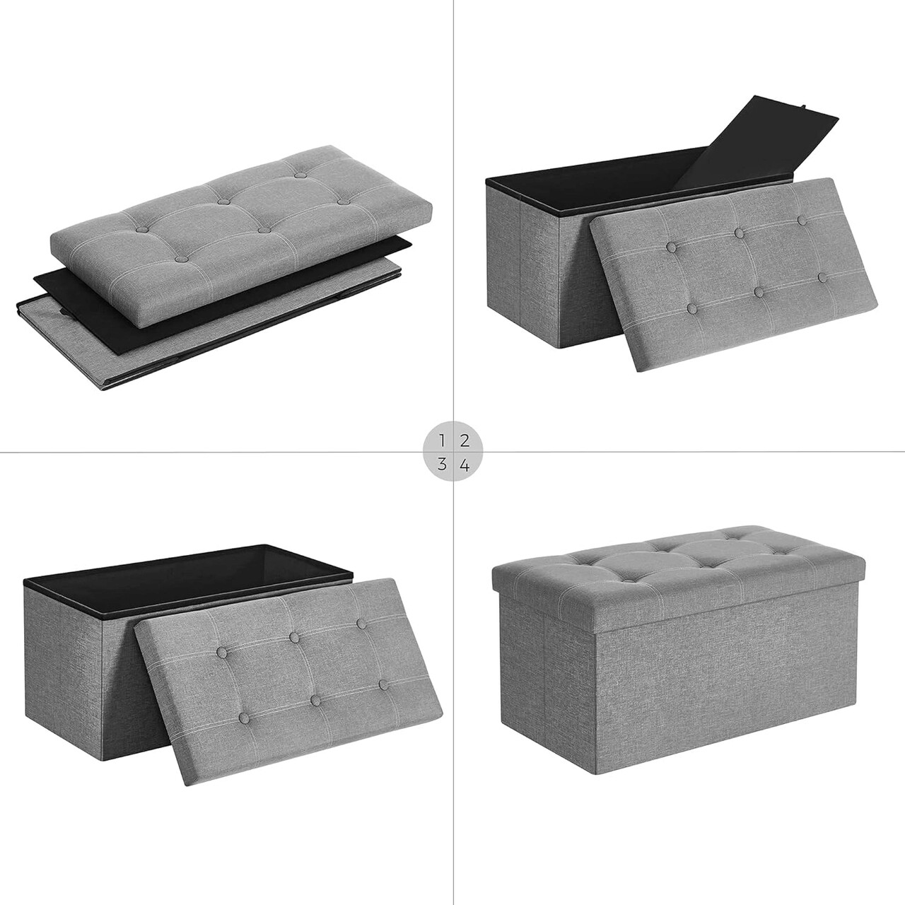 Bancheta cu spatiu pentru depozitare Vasagle, 76 x 38 x 38 cm, pliabila, imitatie in/MDF, gri deschis 7 l bancheta cu spatiu pentru depozitare vasagle 76 x 38 x 38 cm pliabila imitatie inmdf gri deschis 6.jpg