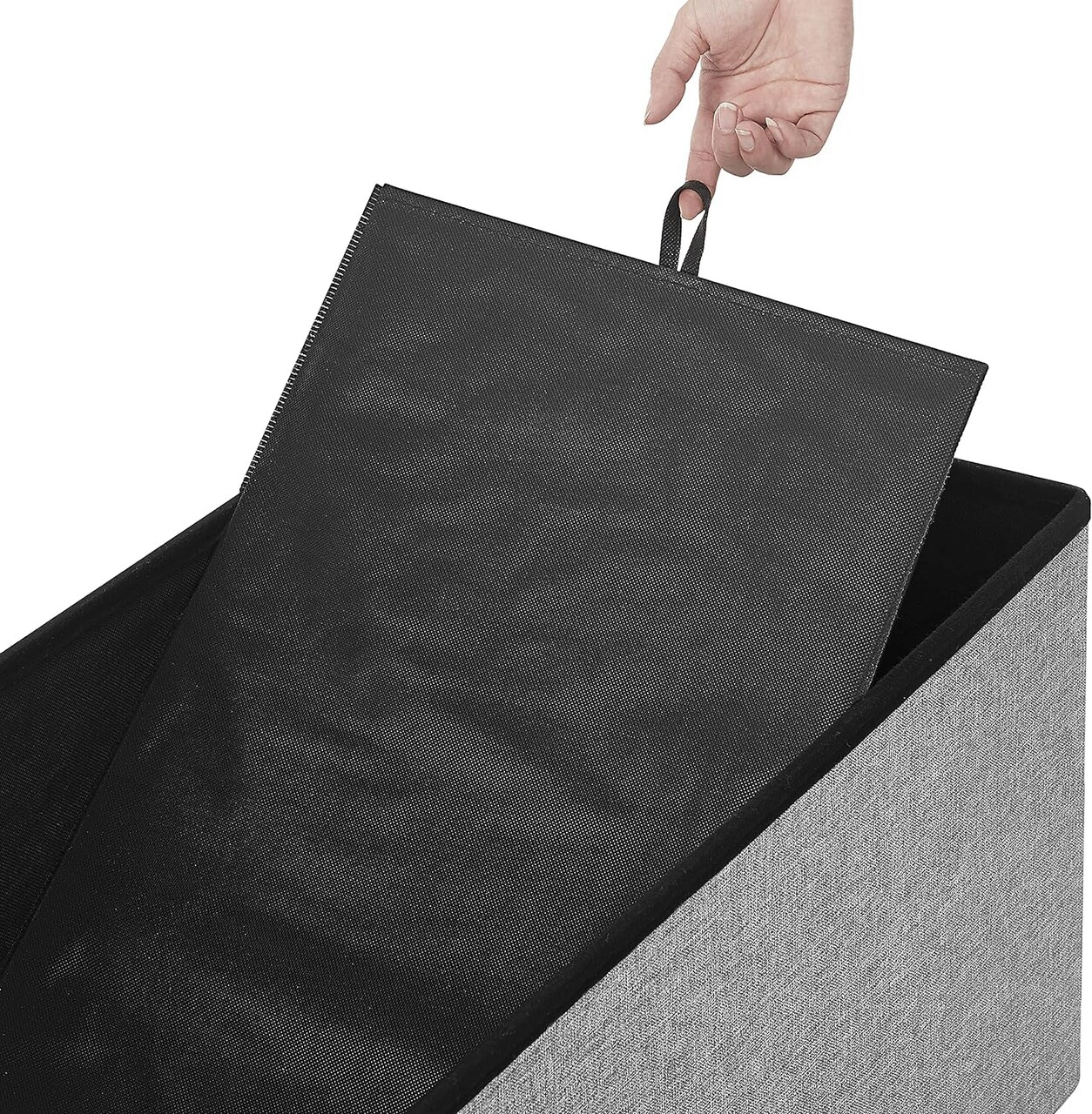 Bancheta cu spatiu pentru depozitare Vasagle, 76 x 38 x 38 cm, pliabila, imitatie in/MDF, gri deschis 8 l bancheta cu spatiu pentru depozitare vasagle 76 x 38 x 38 cm pliabila imitatie inmdf gri deschis 7.jpg