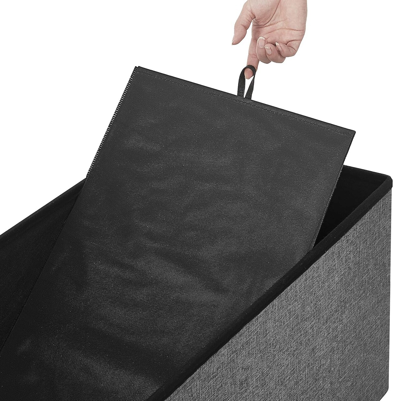 Bancheta cu spatiu pentru depozitare Vasagle, 76 x 38 x 38 cm, pliabila, imitatie in/MDF, gri inchis 5 l bancheta cu spatiu pentru depozitare vasagle 76 x 38 x 38 cm pliabila imitatie inmdf gri inchis 4.jpg