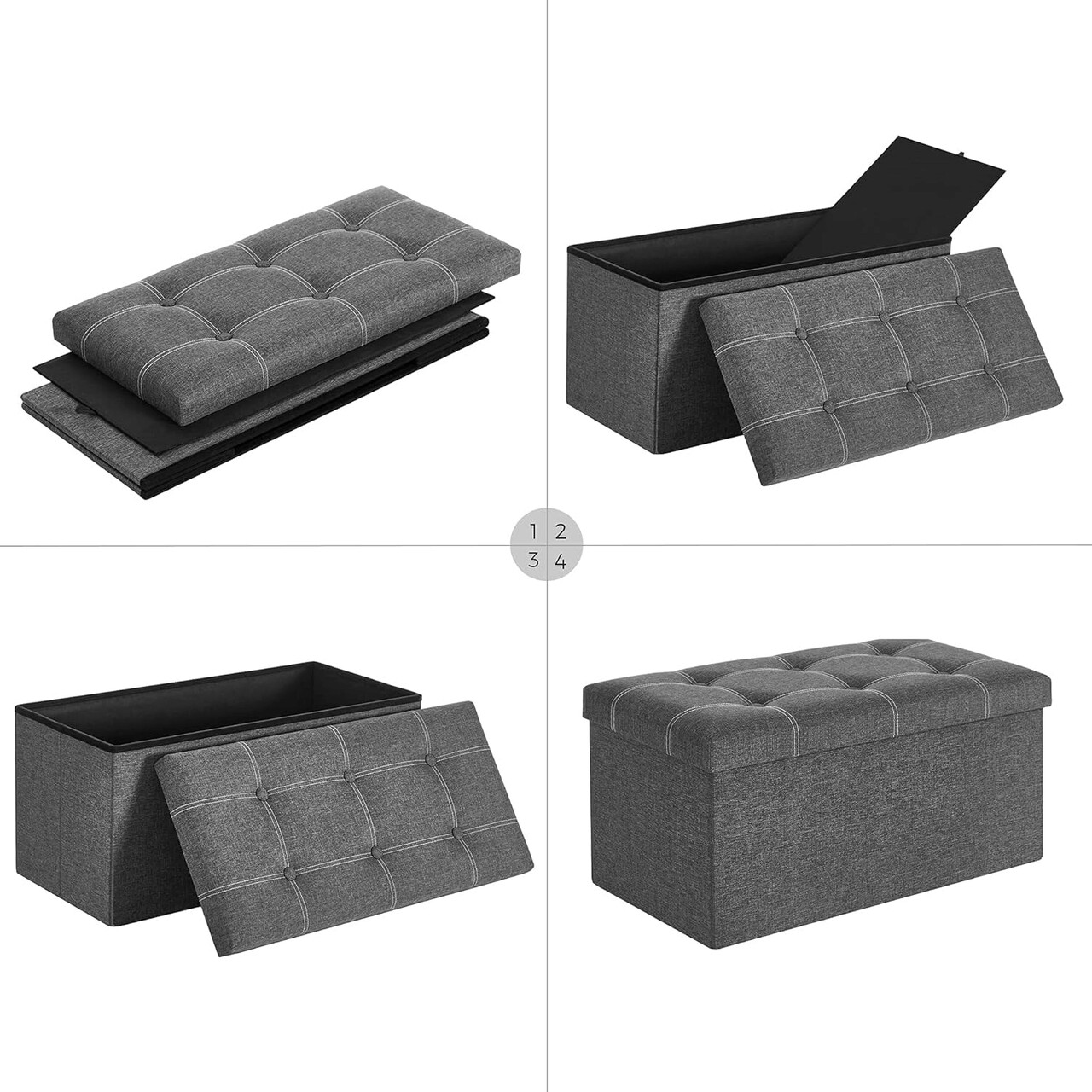Bancheta cu spatiu pentru depozitare Vasagle, 76 x 38 x 38 cm, pliabila, imitatie in/MDF, gri inchis 8 l bancheta cu spatiu pentru depozitare vasagle 76 x 38 x 38 cm pliabila imitatie inmdf gri inchis 7.jpg
