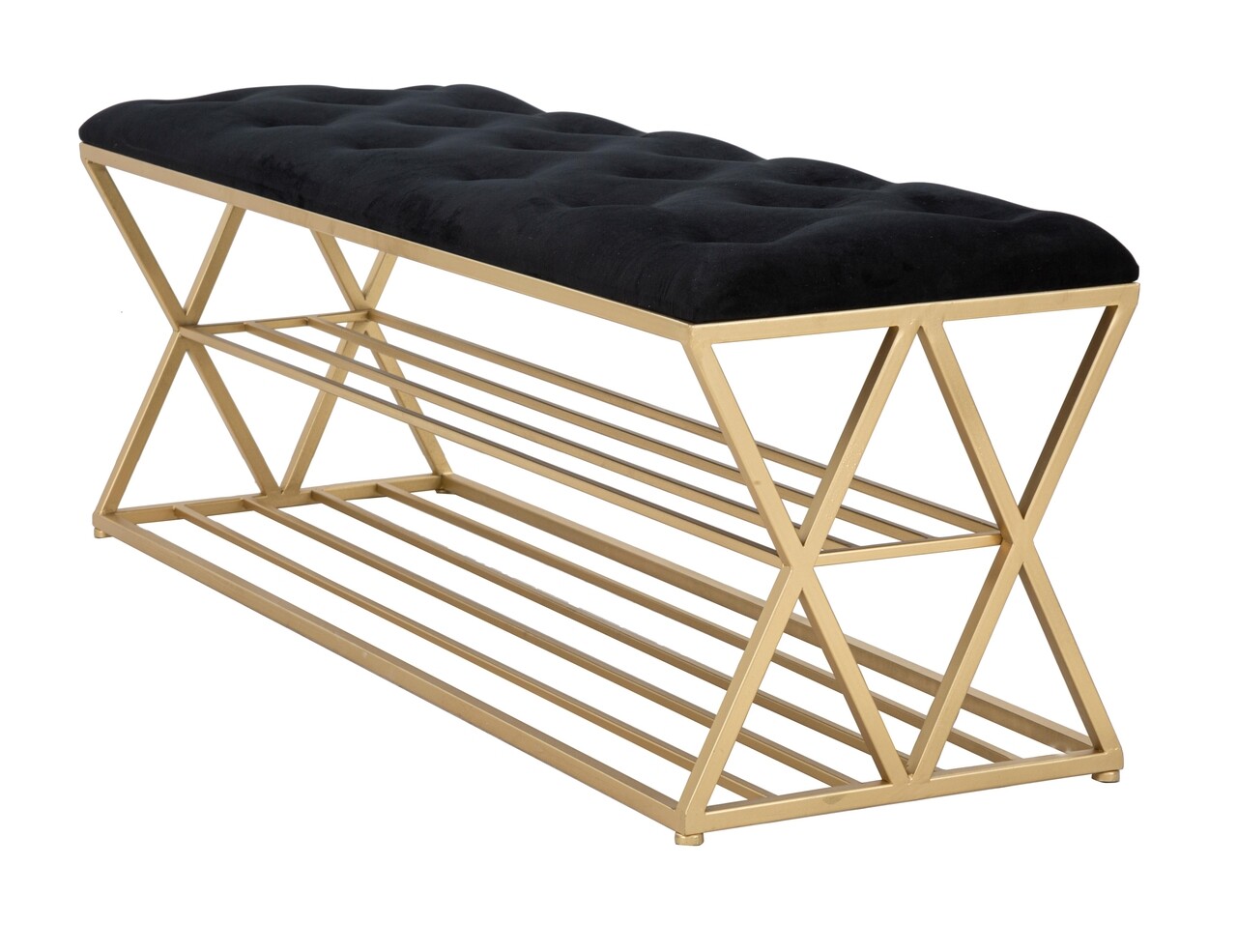 Bancheta cu suport incaltaminte Glam, Mauro Ferretti, 120x40x45 cm, fier, negru/auriu 2 l bancheta cu suport incaltaminte glam mauro ferretti 120x40x45 cm fier negruauriu 1.jpg