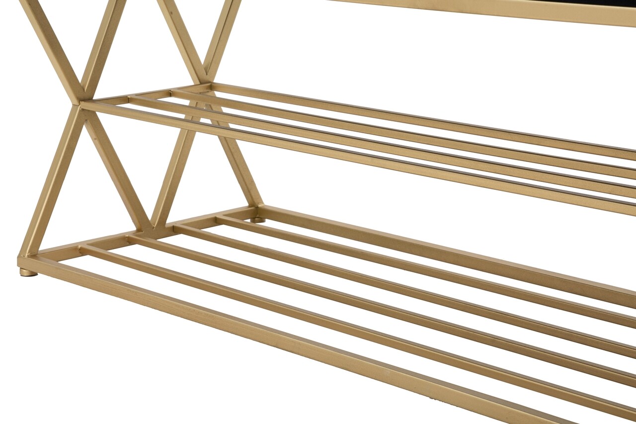Bancheta cu suport incaltaminte Glam, Mauro Ferretti, 120x40x45 cm, fier, negru/auriu 6 l bancheta cu suport incaltaminte glam mauro ferretti 120x40x45 cm fier negruauriu 5.jpg