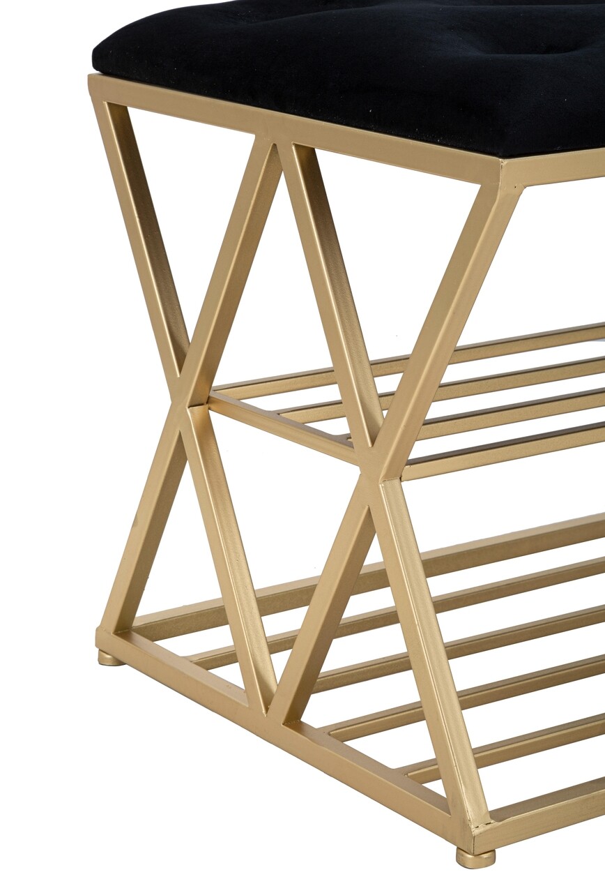 Bancheta cu suport incaltaminte Glam, Mauro Ferretti, 120x40x45 cm, fier, negru/auriu 7 l bancheta cu suport incaltaminte glam mauro ferretti 120x40x45 cm fier negruauriu 6.jpg