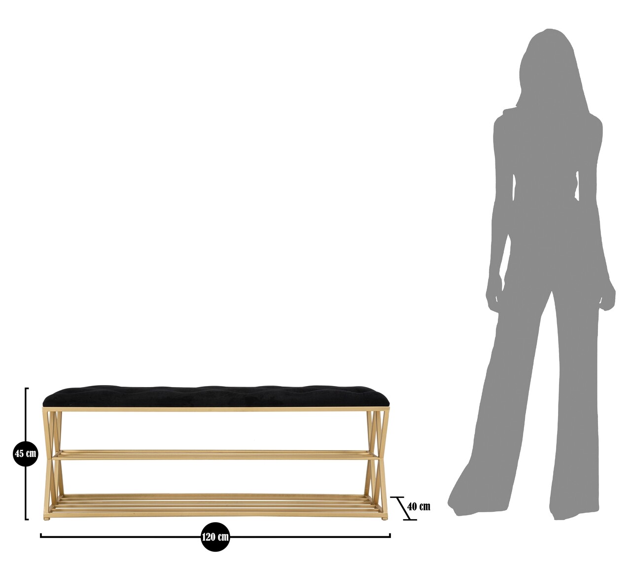 Bancheta cu suport incaltaminte Glam, Mauro Ferretti, 120x40x45 cm, fier, negru/auriu 9 l bancheta cu suport incaltaminte glam mauro ferretti 120x40x45 cm fier negruauriu 8.jpg