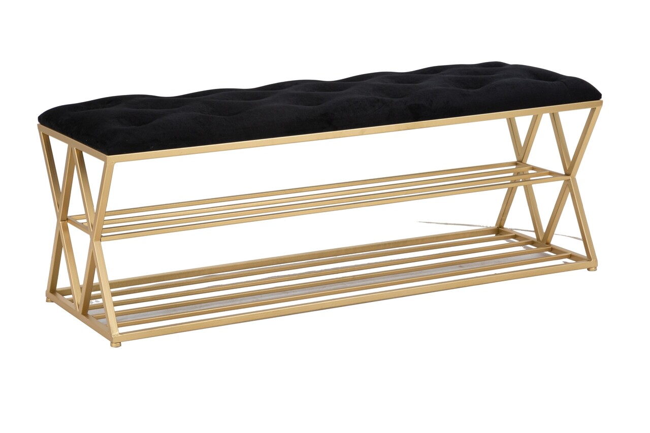 Bancheta cu suport incaltaminte Glam, Mauro Ferretti, 120x40x45 cm, fier, negru/auriu 1 l bancheta cu suport incaltaminte glam mauro ferretti 120x40x45 cm fier negruauriu.jpg