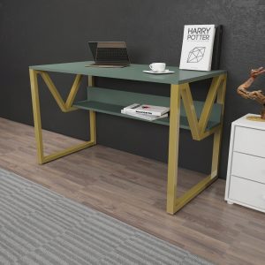 l birou de studiu zena home lona 120x728x60cm pal melaminat verde aur 2.jpg