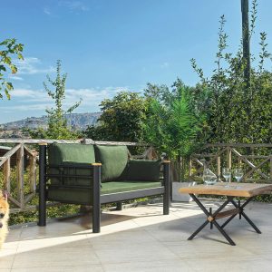 Canapea de gradina cu 2 locuri, Heaven, Kappis, 155x86x80 cm, Negru/Verde - imagine 2