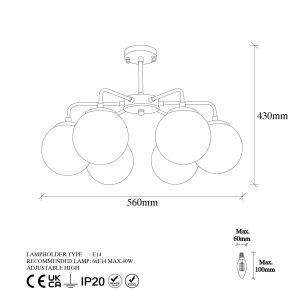 Lustra, Fulgor, 942FLG1360, Metal, Alb/Negru - imagine 5