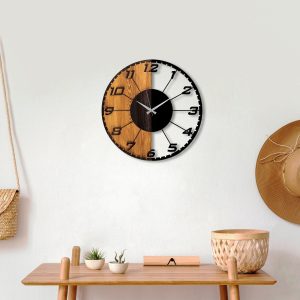 Ceas de perete, Linear, Lemn/metal, Dimensiune: 56 x 3 x 56 cm, Nuc / Negru - imagine 2