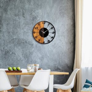Ceas de perete, Linear, Lemn/metal, Dimensiune: 56 x 3 x 56 cm, Nuc / Negru - imagine 3