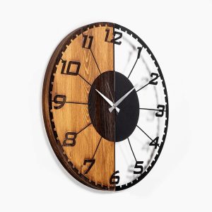 Ceas de perete, Linear, Lemn/metal, Dimensiune: 56 x 3 x 56 cm, Nuc / Negru - imagine 7