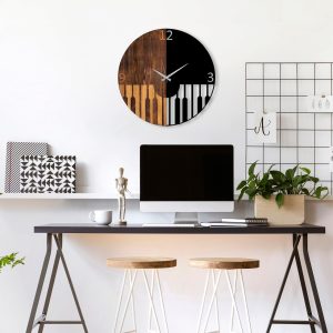 Ceas de perete, Piano, Lemn/metal, Dimensiune: 56 x 3 x 56 cm, Nuc / Negru - imagine 4