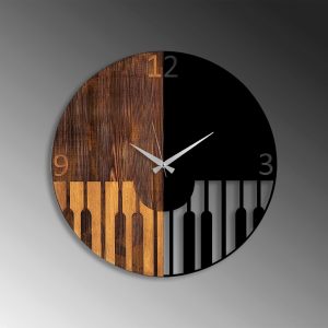 Ceas de perete, Piano, Lemn/metal, Dimensiune: 56 x 3 x 56 cm, Nuc / Negru - imagine 5