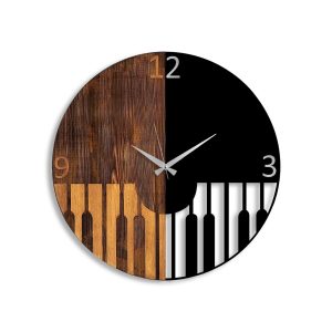 Ceas de perete, Piano, Lemn/metal, Dimensiune: 56 x 3 x 56 cm, Nuc / Negru - imagine 6
