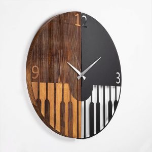 Ceas de perete, Piano, Lemn/metal, Dimensiune: 56 x 3 x 56 cm, Nuc / Negru - imagine 7