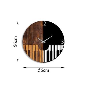 Ceas de perete, Piano, Lemn/metal, Dimensiune: 56 x 3 x 56 cm, Nuc / Negru - imagine 8