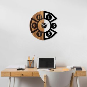 Ceas de perete, Pizza Slice, Lemn/metal, Dimensiune: 56 x 3 x 56 cm, Nuc / Negru - imagine 3