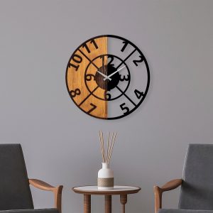 Ceas de perete, Wooden Clock, Lemn/metal, ø56 cm, Nuc / Negru - imagine 2