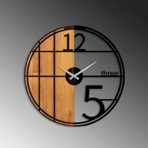 Ceas de perete, Wooden Clock, Lemn/metal, ø56 cm, Nuc / Negru - imagine 4