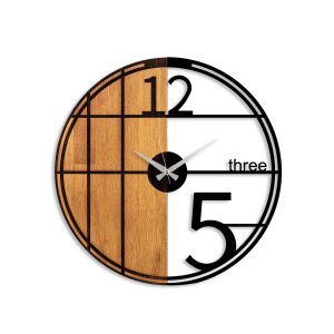 Ceas de perete, Wooden Clock, Lemn/metal, ø56 cm, Nuc / Negru - imagine 5