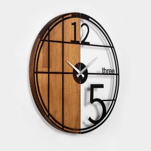 Ceas de perete, Wooden Clock, Lemn/metal, ø56 cm, Nuc / Negru - imagine 6